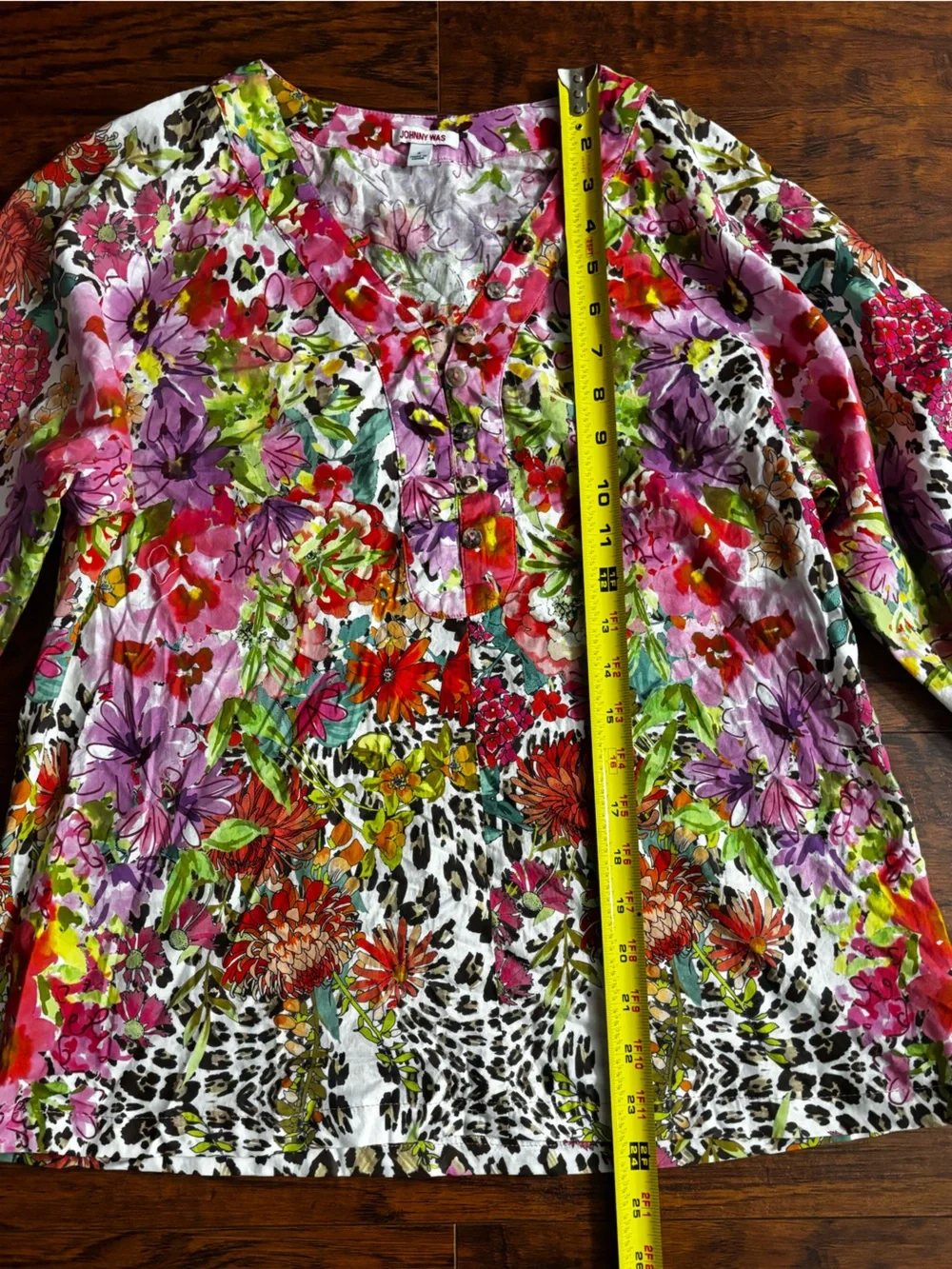 Johnny Was Two-Piece Set Puff Sleeve Top + Shorts 100% Cotton Wild Garden Floral